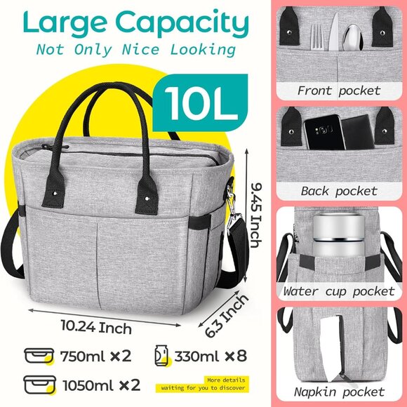 Cute&Classy Roomy Insulated Lunch Bags for Women - Stylish & Functional Large To - Picture 3 of 8